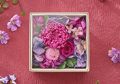 日比谷花壇BOXアレンジ 花箱「ルビー」(お米2合×8個・フラワーボックス