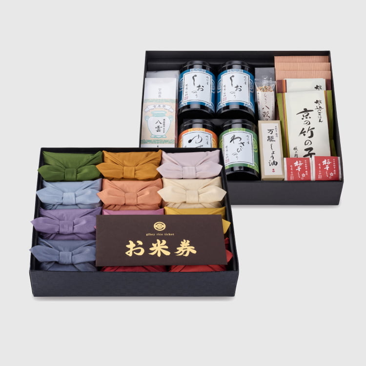 儀兵衛のお米券「偲 貴船と儀兵衛のお米券E」(お米2合×12個・お供・5枚)